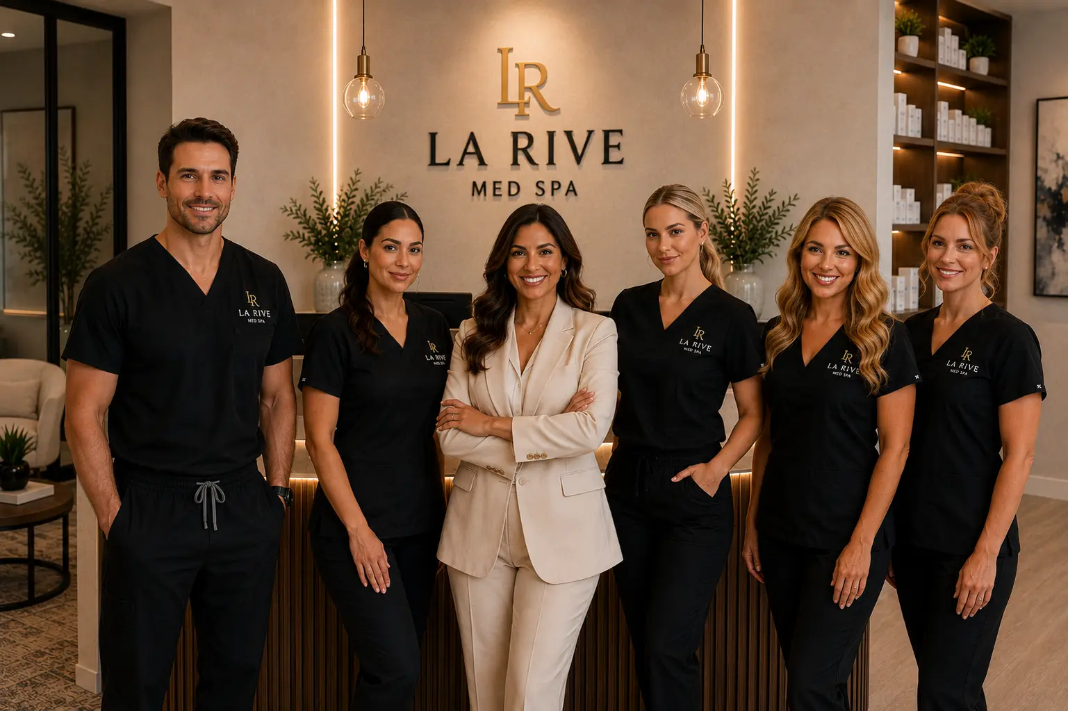 The La Rive Med Spa team photographed together in the reception area